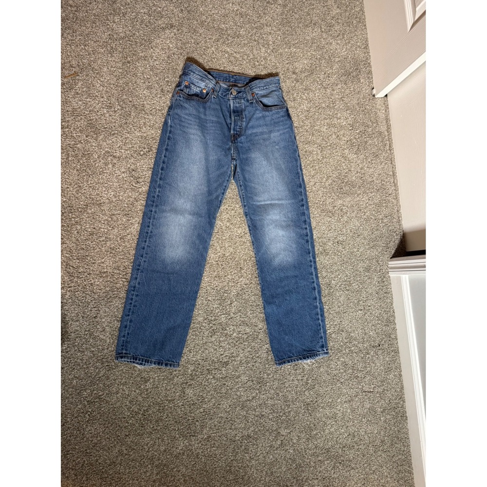 Levis Premium 501 90s Straight Leg Jeans Medium Wash Distressed W26 L30